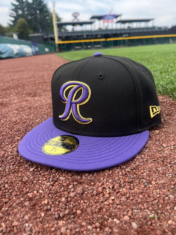 Tacoma Rainiers New Era 59Fifty Black Purple R Cap