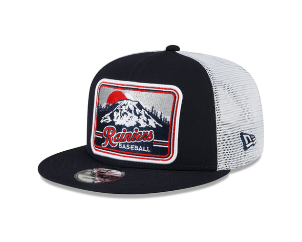 Tacoma Rainiers New Era 9Fifty Navy Mountain Patch Trucker Snapback