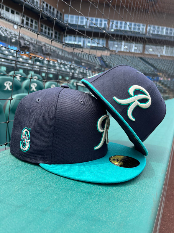 Tacoma Rainiers New Era 59FIFTY Navy Teal R Cap Mariners Side Patch 7 5/8