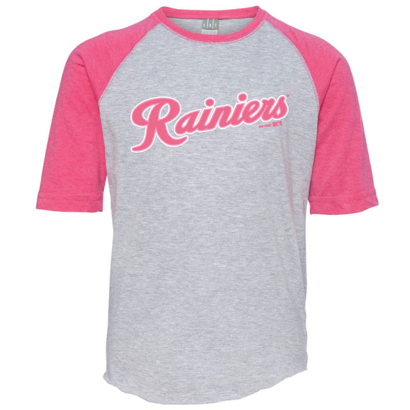 Tacoma Rainiers Toddler Pink Script Raglan Tee