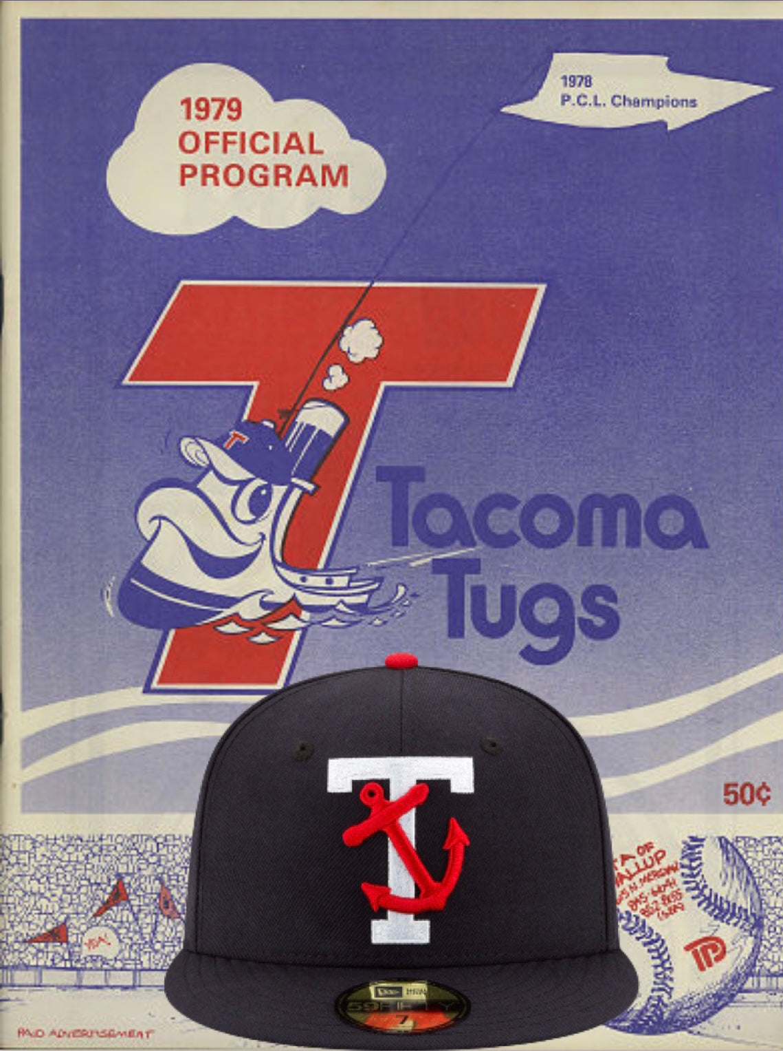 Tacoma Rainiers New Era Navy/Aqua Bill with Lavendar Bottom 59FIFTY Fitted Hat (Size 71/4)